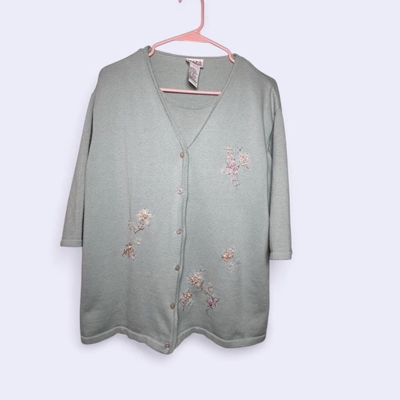 Napa Studio Sweaters - Napa Studio Mint Green Floral Embroidered Cardigan Sweater